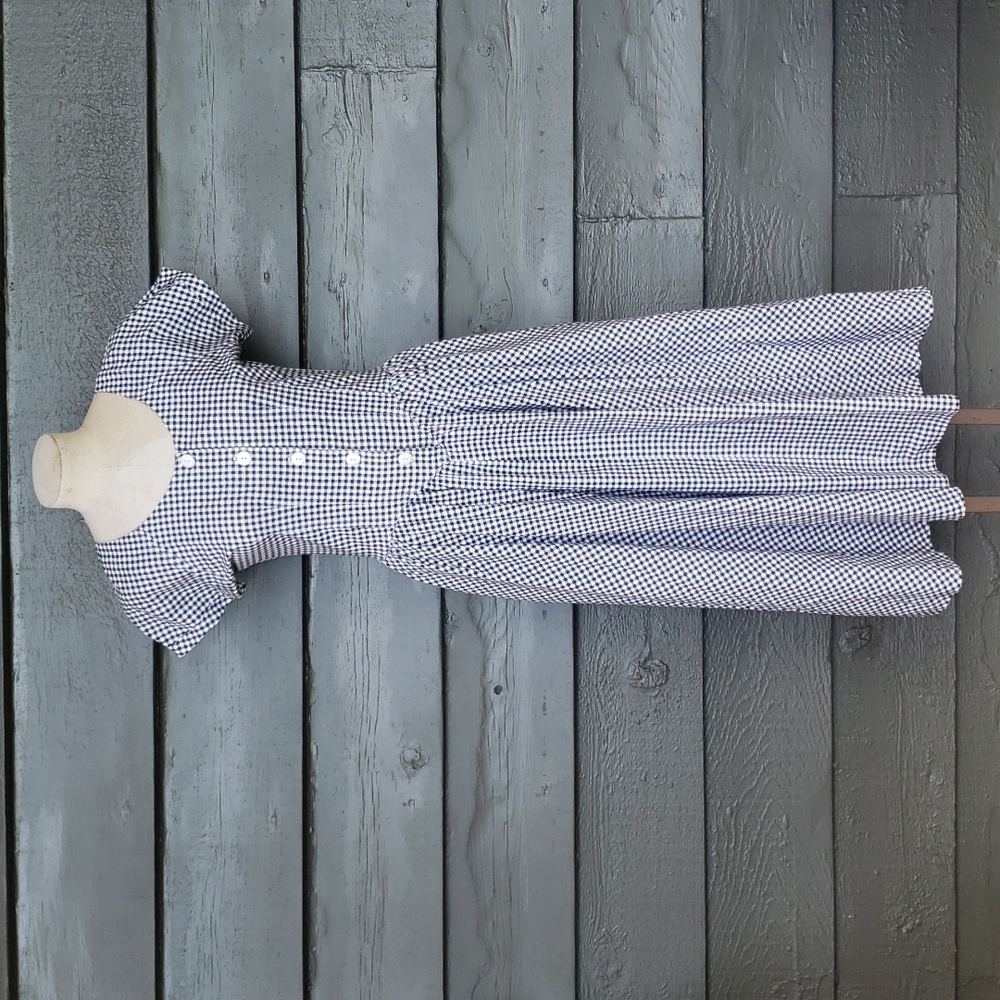 Vintage gingham basque waist summer sun midi dress size small